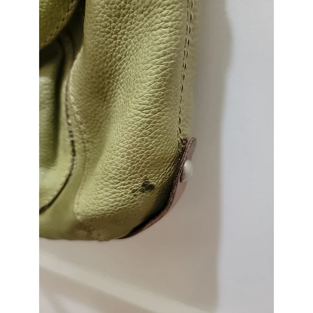 Vintage Fossil Green Leather Shoulder Bag Purse Handbag Organizer Tote. Classic